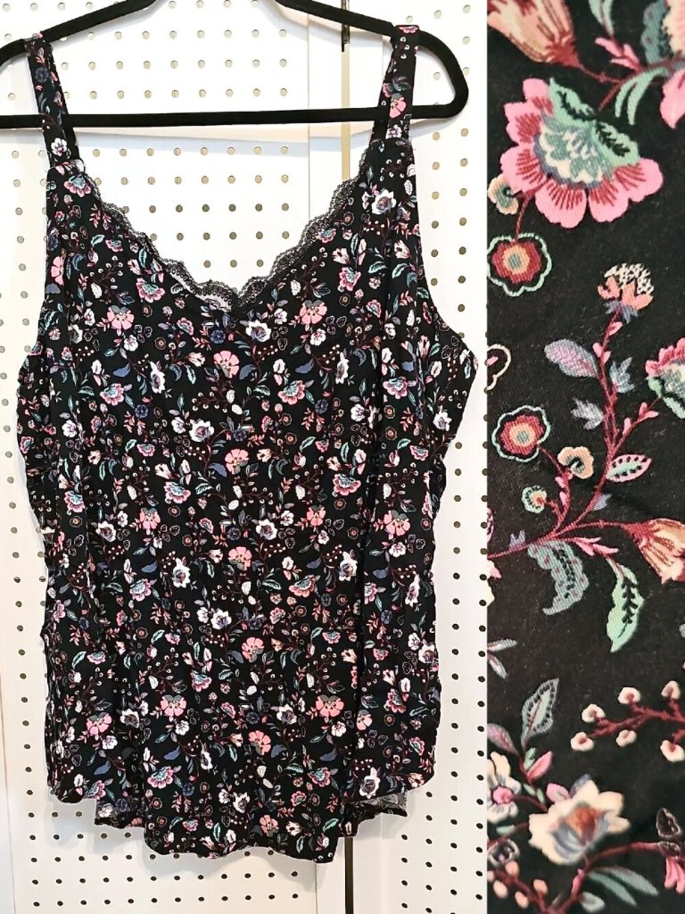 Plus Size Torrid 4 Paisley Floral & Black Lace Trim Ava Swing Cami Tank Top